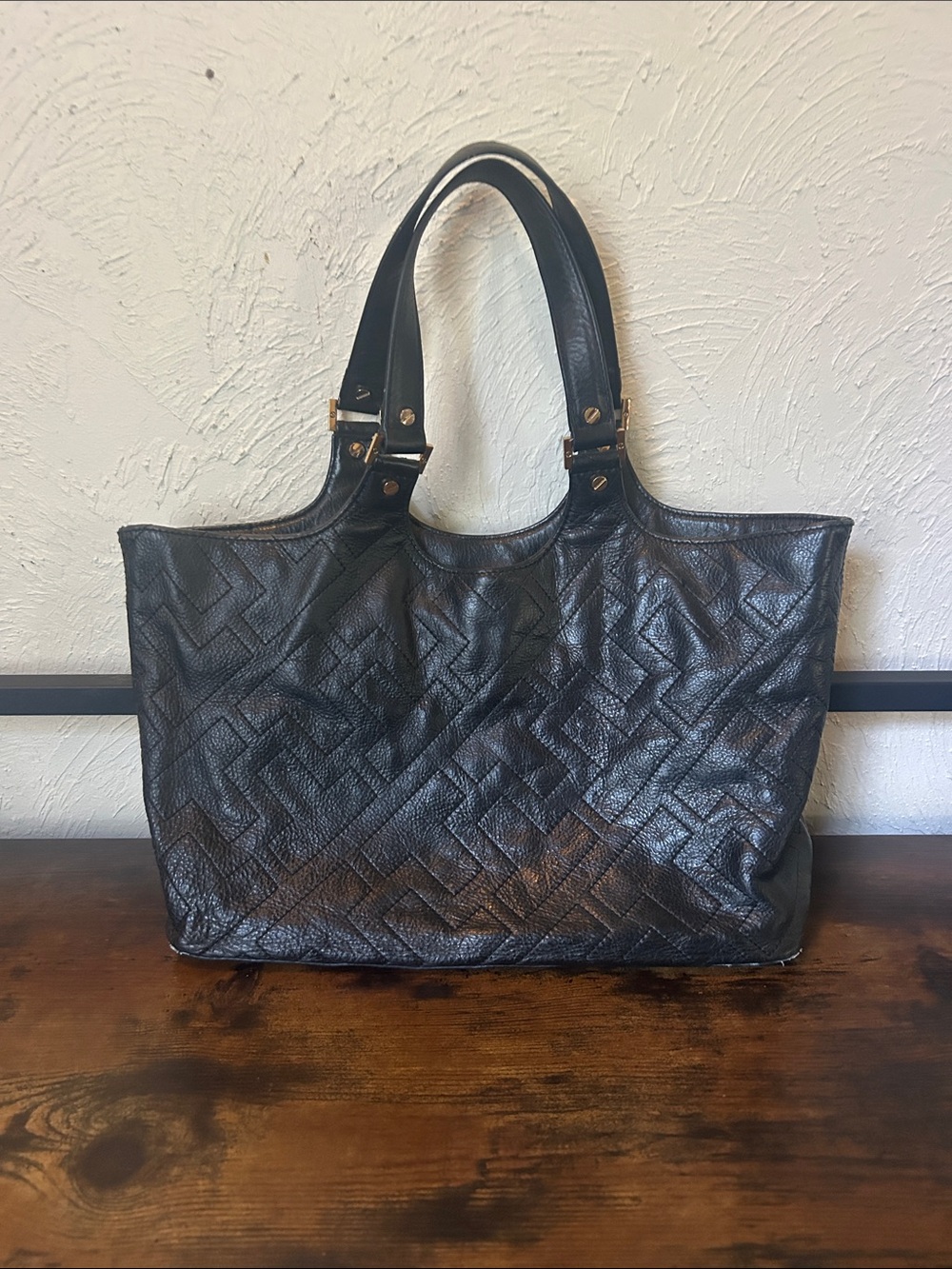 Tory Burch Black Quilted Leather Tote